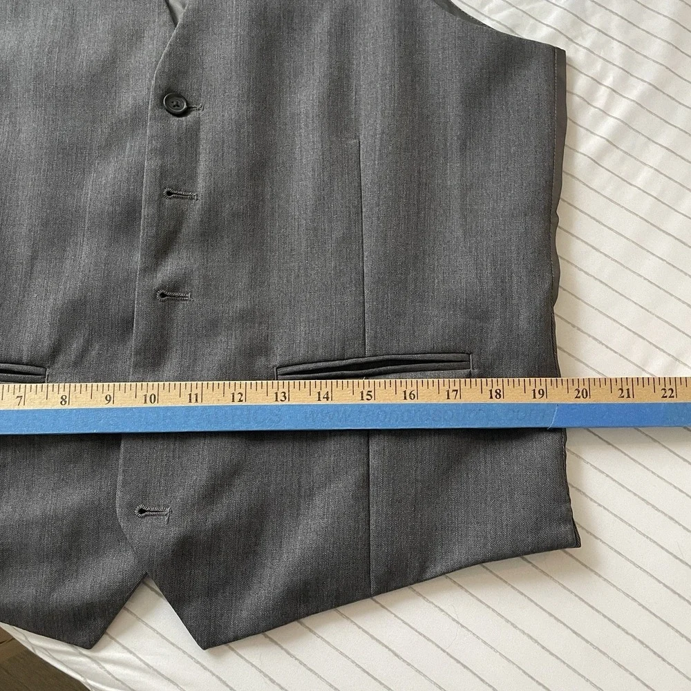 Egara Men's Slim Fit 100% Wool Suit Vest Gray Five Button Waistcoat Wedding Sz M